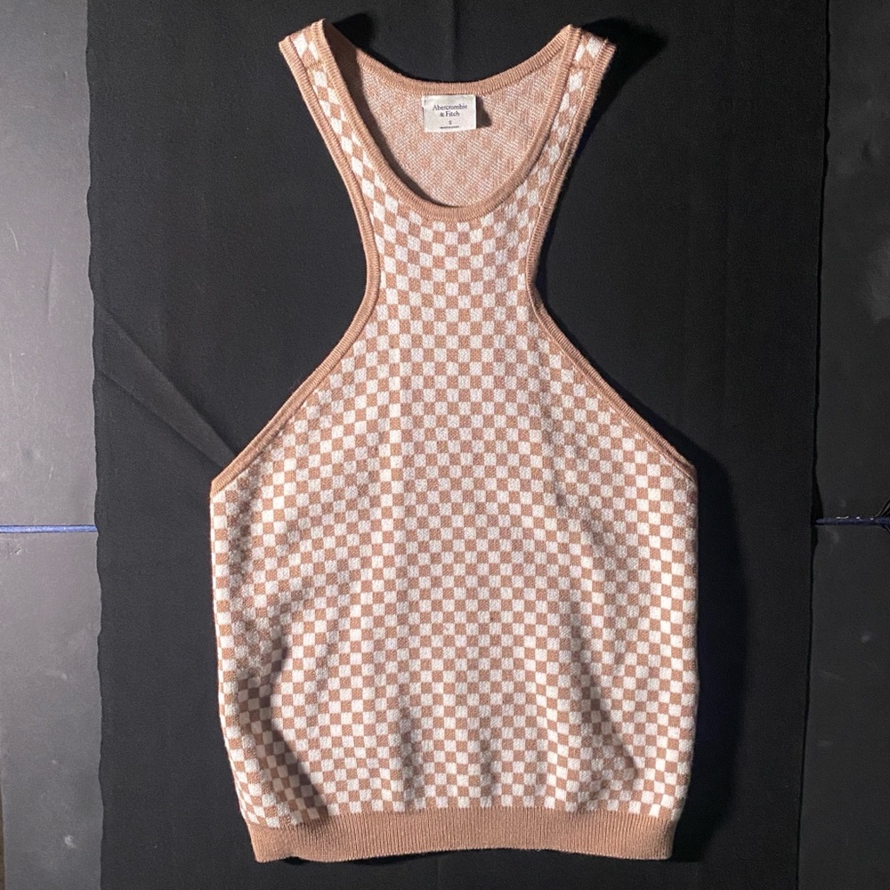 Abercrombie & Fitch Brown and White Checkered Crop Top
